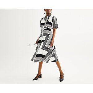 Nine West Black & White Print Satin Balloon Sleeve Midi Dress w/Tie Size XXL 20